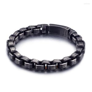 Link Bracelets 10mm Heavy Vintage Men Stainless Steel Black Box Chain Punk Hiphop Matte Brushed Wrap Bangle Jewelry