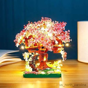 Blocchi Sakura Flower Treehouse Modello fai da te Micro Building Block Decorazioni per interni Creative Street Cherry Blossom Kid Toy Gift R230911