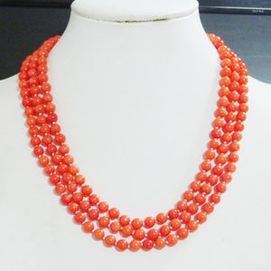 Gargantilha 6mm Colar Clássico 3 Linhas Laranja Coral