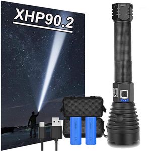 Ficklampor facklor 400000 lm mest kraftfulla XHP90 2 LED -fackla USB XHP70 XHP50 Uppladdningsbara taktiska blixtljus 18650 eller 26650 Han1760