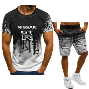 Tute da uomo GTR stampa auto Hip Hop gradiente manica corta maglietta pantaloncini set abito casual da uomo di alta qualità 230909