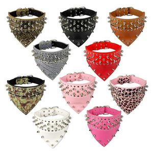 2 Wide Pet Dog Bandana Collars Leather Spiked Studded Pet Dog Collar Scarf Neckerchief Fit For Medium Large Dogs Pitbull Box285a