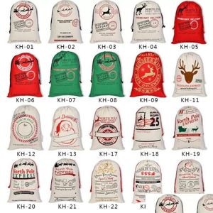 Juldekorationer presentpåsar Santa Sack 50x70cm DString Bag Canvas Stor organisk tung med Reindeers Claus för barn grossist Dr Dhdho