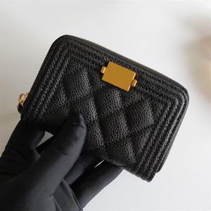 Woman Luxury Wallets Cowhide Credit Card Female Caviar Purses Genuine Leather Card Holder Fashion Small Zipper Short Coin Purse319r