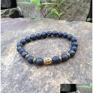 Con cuentas SN0375 Pulsera al por mayor Moda DIY Buda Más nuevo Budista Lava Piedra Hombres Estiramiento Joyería Stock Venta Drop Entregar Dhgarden Dh8Po