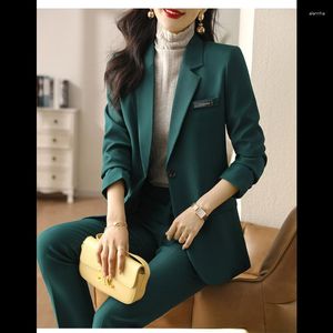 Damskie garnitury Blazery dla kobiet garnituj wiosenny jesień mody High-end Fan Professional Clothing Plus Size Green Office Lady Coats