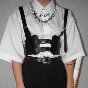 Womens Clothing Spring Top Personality Vests Strap Waist Seal Punk Style Pu Leather Vest Belt