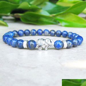 Beaded MG0740 Elephant Charm Yoga Energy Armband 6 mm A GRADE NATURAL LAPIS LAZI GOOC LACK LÄKNING Drop Leverans smycken BRA DHGARDEN DHCPB