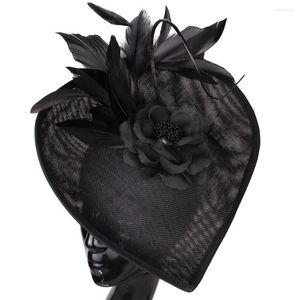 Berretti eleganti da donna neri fascinator da cocktail fascia da donna formale fress grande copricapo fantasia accessori per capelli da festa in piume