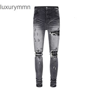 Denim amiryes jeans designer pants man mens jean jb ny tvättbar gammal skadad mx1 kamouflage vågmönster lapptäcke tvättat grå mäns mode bei11