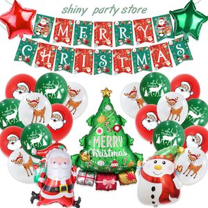 Christmas Decorations 1Set Merry Christmas Decoration Set Santa Claus Christmas Tree Aluminum Foil Balloon Cartoon Pattern Printed Latex Balloons Flag 230911