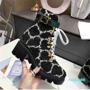 2023-Designer Luxury Woman Ankle Boots Shoes Fashion Ladies Ribbon Dekorerade Leathers Kvinnor broderat läder