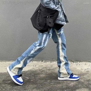 Herren Jeans Herren Jeans Hip Hop Flare Männer Harajuku Streetwear Baggy Wide Leg Denim Hosen Elastische Taille Mode Lose Lässige Flared Jean Hosen L230911