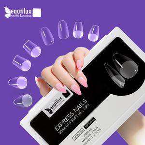 Unghie finte Beautilux Punte di gel opache corte a copertura totale Nail art American Capsule Press on Coffin Almond Oval Fake Express 230909