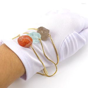 Link Bracelets Wholesale Delicate Women Jewelry Adjustable Bracelet Alloy Gold Chain Natural Chip Stone Charm Pendant Handmade B40