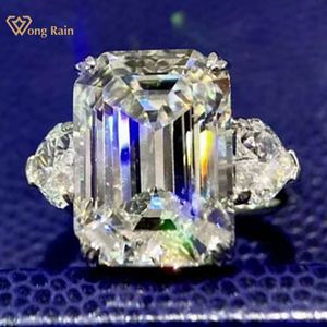 Bröllopsringar Wong Rain 100% 925 Sterling Silver 12CT Emerald Cut Simulated Gemstone Ring Engagement Fine Jewelry for Women 230909