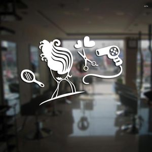 Wall Stickers Hairdresser Sex Girls Lady Hair Salon Name Sticker Cutting Decal Hairdressing Shop Window Decoration M0047