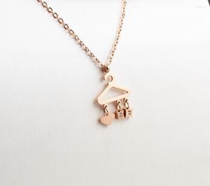 Pendant Necklaces Pink Gold Color Stainless Steel Cute Hangers Love Heart Necklace Woman Fashion Women's Crystal Jewelry