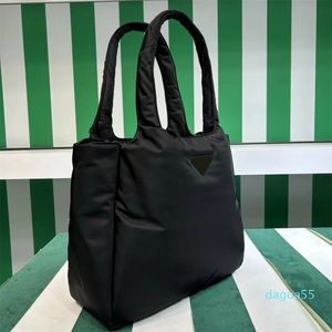 Designer Large Re-Nylon Tote Bags Black Fabric Two Handles Basket Handbag Enameled Metal Sequined Hardware Shoulder Bag Winter Shopping Purse