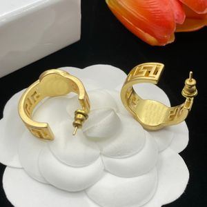 Cuciture in oro e argento Orecchini a cerchio rotondi Hip Hop Stud Banshee ritratto Mezzi cerchi placcati in oro 18 carati Gioielli da donna Designer Regalo per feste di compleanno di Natale XER38 --03