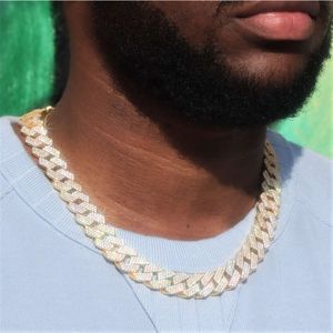 15mm Three-row Diamond Prong Cuban Link Chain 18k Gold Iced Out Bussed Down Hip Hop Jewelry for Rappers