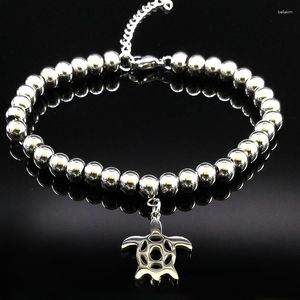 Charm Bracelets Tortoise Stainless Steel Bead Women Silver Color Beach Strand Jewelry Pulseras Acero Inoxidable Mujer B18S07