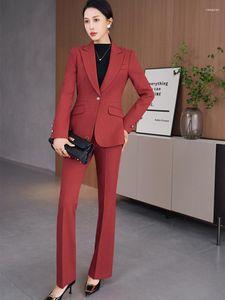 Calças femininas de duas peças mulheres moda negócios calça terno vermelho café preto xadrez escritório senhora blazer e calças feminino trabalho formal desgaste chique