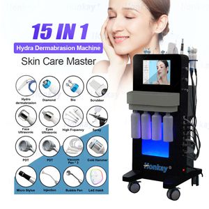 15 in 1 다기능 산소 hydra dermabrasion 스킨 케어 기계 얼굴 초음파 청소 회춘 회춘 LED 돔으로 블랙 헤드 페이셜 머신 제거