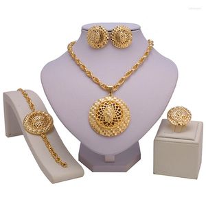 Necklace Earrings Set Brazilian Gold Jewelry Women High Quality Sets Bracelet And Ring Bridal Jewellery Nigeria Accessories