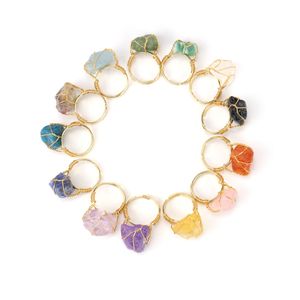 WRIP WREAT حلقات الحجر الخام الطبيعي غير منتظم Lazuli Amethyst Tiger Eye Opal Pink Crystal Ring القابلة للتعديل للنساء المجوهرات