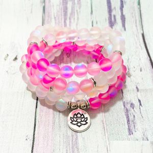 Beaded Sn1408 Matte Pink Mermaid Quartz 108 Mala Bracelet For Women High Quality Throat Chakra Nce Yoga Beads Jewelry Drop D Dhgarden Dhujv