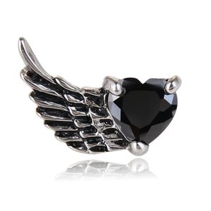 Update Stainless Steel Angel Wings Stud Earring Diamond Heart Zircon Ear Rings for Men Women Hip Hop Jewelry