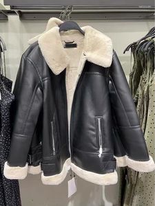 Giacca in pelle da donna autunno inverno donna alta streetwear spessa calda giacca in pelliccia sintetica di agnello moda donna Casual Moto Biker Pu cappotti