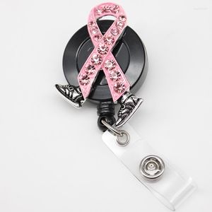 Brosches 10st/Lot Breast Cancer Awareness Band Rhinestone infällbart ID -märkehållare