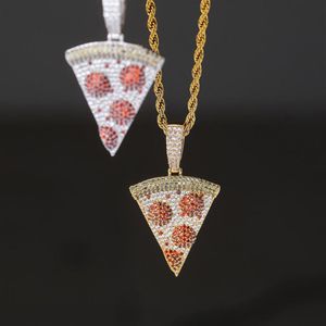 Hip Hop Iced Out Solid Back Pizza Pingente Colar CZ Banhado A Ouro Prata Mens Bling Jóias Gift252O3156