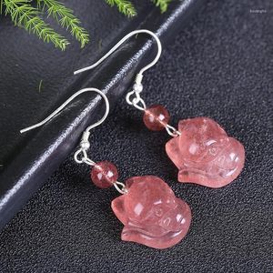 Studörhängen Strawberry Quartz Carved S925 Hook FPPJ Wholesale Beads Nature