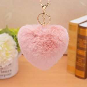 Plush Keychains Faux Rabbit Päls Boll Key Chain Pompom Heart Keychain Pom Round Trinket Car Bag 230911