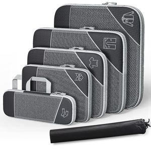 Organizador de sacos 36pcs cubos de embalagem compactados organizador de armazenamento de viagem conjunto com saco de sapato malha visual bagagem portátil leve mala 230909