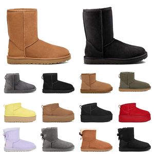 Klassiska korta kvinnors designer stövlar kvinna lyx päls ultra mini boot slip-on snö vinter fluffig plattform ankel päls tooties kastanj svart grå fuzzy loafers skor