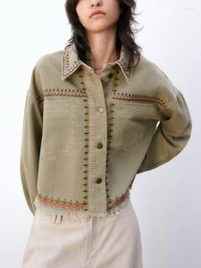 Женские куртки, рубашки с вышивкой, пальто для женщин, осень 2023, женское повседневное короткое пальто с длинным рукавом на пуговицах