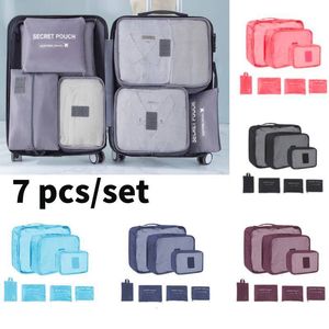 Saco organizador 67 pçs saco de armazenamento de viagem conjunto grande capacidade mala de armazenamento organizador portátil bagagem roupas embalagem casos sapato bolsa 230909