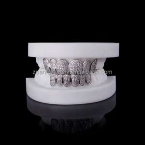 Zuanfu Jewelry Pass Diamond Tester 18k Gold Plated Moissanite Teeth Grillz 925 Silver Vvs Custom Hip Hop Iced Out Grillz