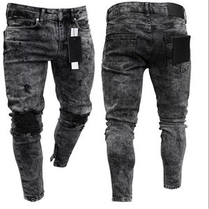 Men's Sweatpants Sexy Hole Jeans Pants Casual Foot zipper Male Ripped Skinny Trousers Black Biker Pencil Long Pants 2203142060