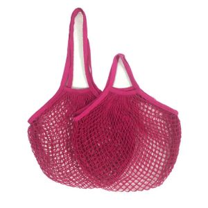 Simple Mesh Bags Washable Reusable Cotton Grocery Net String Shopping Bag Eco Market Tote for Fruit Vegetable Portable short and long handles