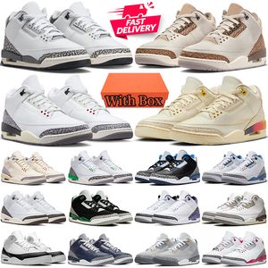 With Box Palomino 3 Basketball Shoes Jumpman 3s Medellin Sunset White Cement Fire Red Lucky Green Dark Iris University Blue Cool Grey Mens Womens Trainers Sneakers