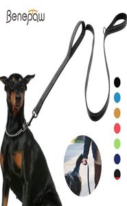 Benepaw trela acolchoada reflexiva para cães com duas alças durável pequeno médio grande coleira de treinamento para animais de estimação nylon chumbo 7 cores lj2012015442915