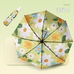 Umbrellas Flower Graffiti Double-sided Printing Folding Umbrella Sunscreen UV Protection 3-floding Double-layer Sunshade