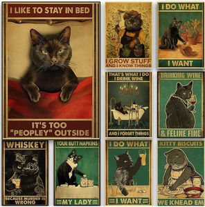 Vintage Mental Black Cat Poster Immagini da parete Divertente Decorazione Chambre Tela Pittura Stile di moda Decor Poster L01