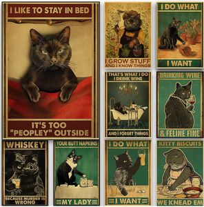 Vintage Geistige Schwarze Katze Poster Wand Bilder Lustige Dekoration Zimmer Leinwand Malerei Mode Stil Decor Poster L01