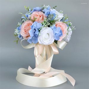 Wedding Flowers Artificial Blue Pink Flower Bouquet Decoration For Decor